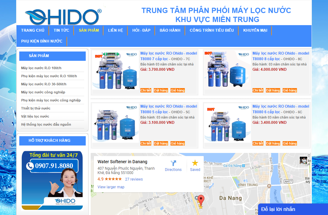 Máy lọc nước RO OHIDO tại Đà Nẵng Bảo hành 3 năm